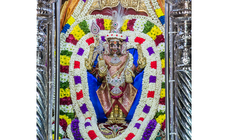 The utsava murti or processional image of Murugan as Thendayuthapani, 2015. This is placed on a silver chariot, which departs from the Sri Thendayuthapani Temple on the eve of Thaipusam for the Sri Layan Sithi Vinayagar Temple. Courtesy of T. Kavindran.